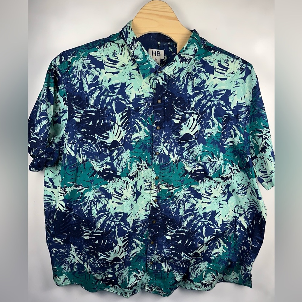 Harbor Bay Blue and Green Leaf Print Shirt